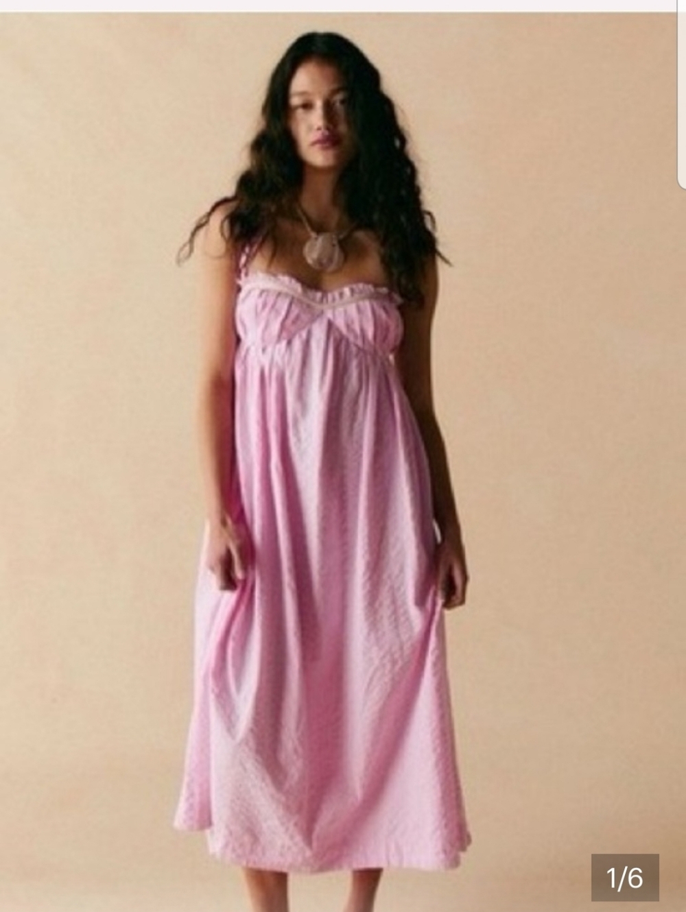848. FREE PEOPLE Poppy Midi Free-est Sleeveless Cotton Dress in Pink
